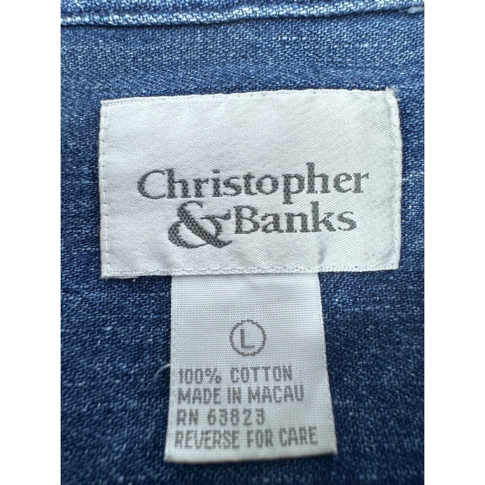 Christopher & Banks Womens Denim Shirt Cottagecore Embroidered House Blue Size L - Picture 4 of 5